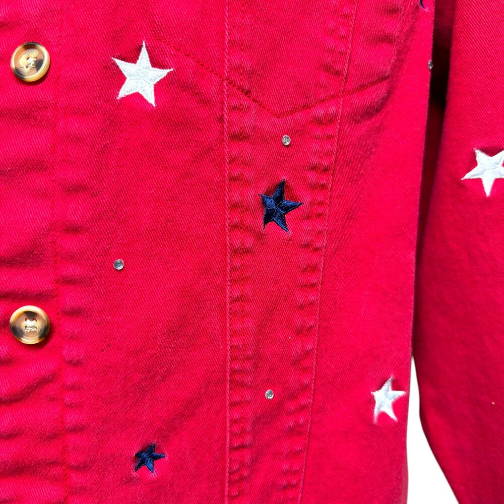 The Quacker Factory Denim Jacket Stars Rhinestones Red Small - Picture 7 of 8